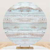 Aperturee - Blue Brown Faded Wood Artistic Round Party Backdrop